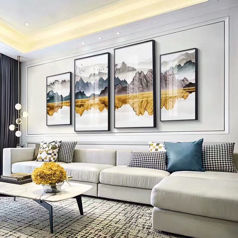 家居沙发背景新中三联装饰画效果图2